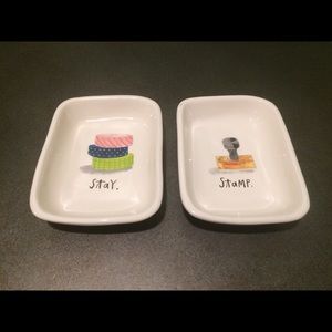 Rae Dunn 'stamp' and 'stay' office trinket trays